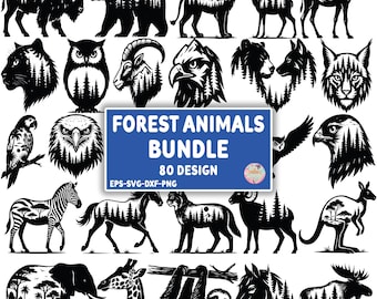 Waldtiere SVG Bundle, Wildtier Silhouette Designs, Bär, Wolf, Hirsch, Löwe, Elefant Silhouetten, Waldtiere PNG, Waldtier SVG