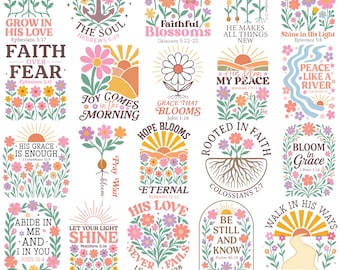 Boho Christian Tshirt PNG Bundle, Faith Quote Designs, Inspirational Bible Verse Clipart, Floral Scripture Saying, Religious Floral Boho PNG