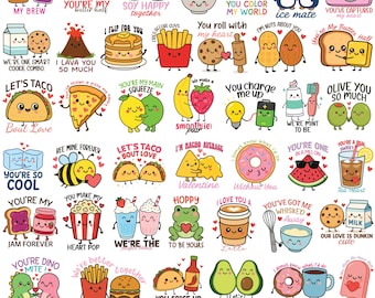 Cute Valentine Pun Clipart Bundle, Valentine Puns Shirt PNG, Funny Food Love SVG, Kawaii Valentine’s Day Sublimation, Food Pun and Humor PNG