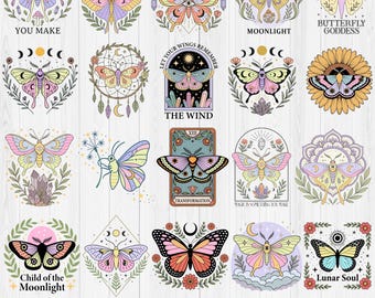 Butterfly svg, Boho Moon Moth Svg Bundle, Retro Boho Mystic Moth Svg Bundle, Magic and Celestial Mystical Moths Designs, Mystical Butterfly