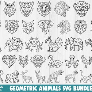 Geometrical Animals Svg Bundle, Geometric Wildlife SVG digital arts, Minimalist Origami Animal cut files, Polygonal Animal Drawing Svg