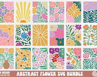 Abstract Floral SVG Bundle: Retro Boho Flower Cut Files (Digital Download)