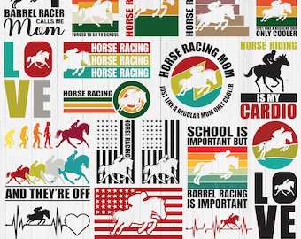 Pferderennen-Shirt-Svg-Bundle, Rennpferd-Svg, Pferderennen-Retro-T-Shirt-Svg, Rennsport-kommerzielle Nutzung, Pferdejockey-Reiten-Svg