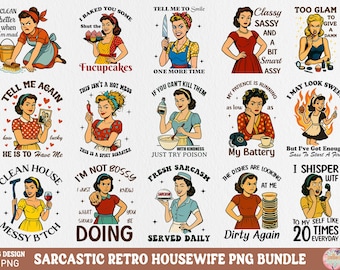 Sarcastic Retro Housewife PNG Bundle: 50s Vintage Clipart