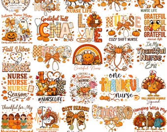 Autumn Nurse TShirt Bundle, Fall Nurse Quotes Shirt, Thanksgiving Nurse Png, Cute Autumn Nurse Life PNG, Preppy Floral Fall Nursing PNG