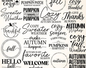 Fall Quote Tshirt SVG Bundle, Cozy Autumn Typography Shirt, Pumpkin Season Sayings Thanksgiving SVG, Fall Cut Files Digital Download