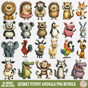 Quirky Funny Animals PNG Bundle, Forest Funny Animals Clipart, Sarcastic woodland Animal Art, Cute whimsical animals isolated, quirky PNGs