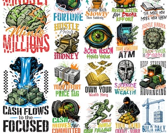 Streetwear Money PNG Bundle, Hustle Quotes Clipart, Cash Grind PNG, Motivational Money Graphics, Urban Streetwear PNG Designs for T-Shirts