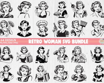 Retro vrouw SVG bundel, retro huisvrouw SVG png, jaren 1950 vintage huisvrouw fut-bestanden, trendy retro huisvrouw grappig sublimatie ontwerp, moeder SVG