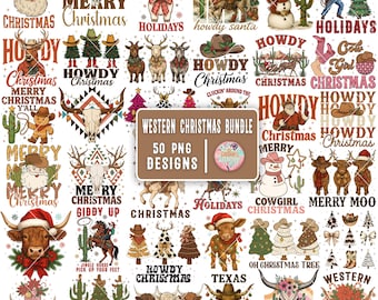 Western Christmas TShirt PNG Bundle, Retro Country Png, Cowgirl Cowboy Holiday Sublimation, Wild West Christmas Shirt, Trendy Xmas Quotes