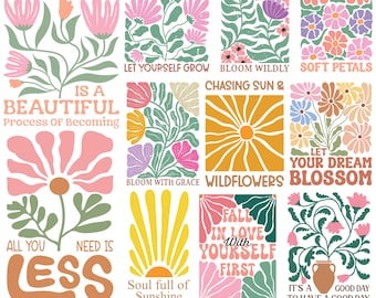 Boho Floral Quotes SVG Bundle: Retro Flower T-shirt Cut Files