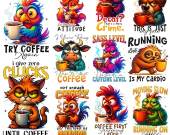 Bundle de sublimation de tasse animaux sarcastiques, animaux drôles de café PNGs, clipart hilarant de tasse, impression de tasse de citations sarcastiques, tasse d'amant de café Png