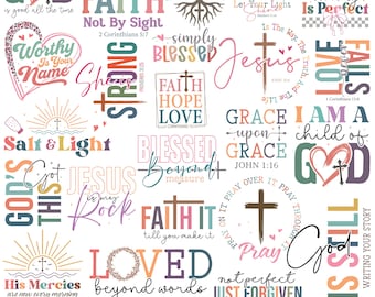 Bibel-Vers-Zitat SVG-Bundle, christliche Schrift PNG-Designs, Glaubens-Zitate, religiöse inspirierende Sprüche, Bibel-Vers Clipart für Cricut