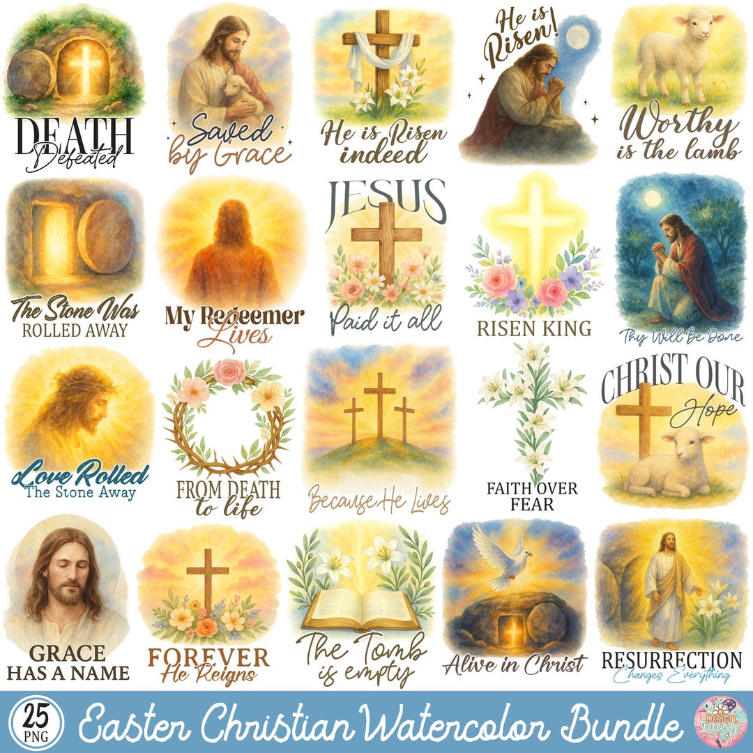 Christian Easter Watercolor PNG Bundle, He is Risen Jesus Art, Faith ...