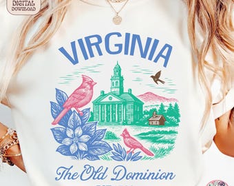 Vintage Virginia State shirt svg, The Old Dominion Sublimation, Retro Virginia T-Shirt Graphic, Retro US State Cityscape, Travel Shirt PNG