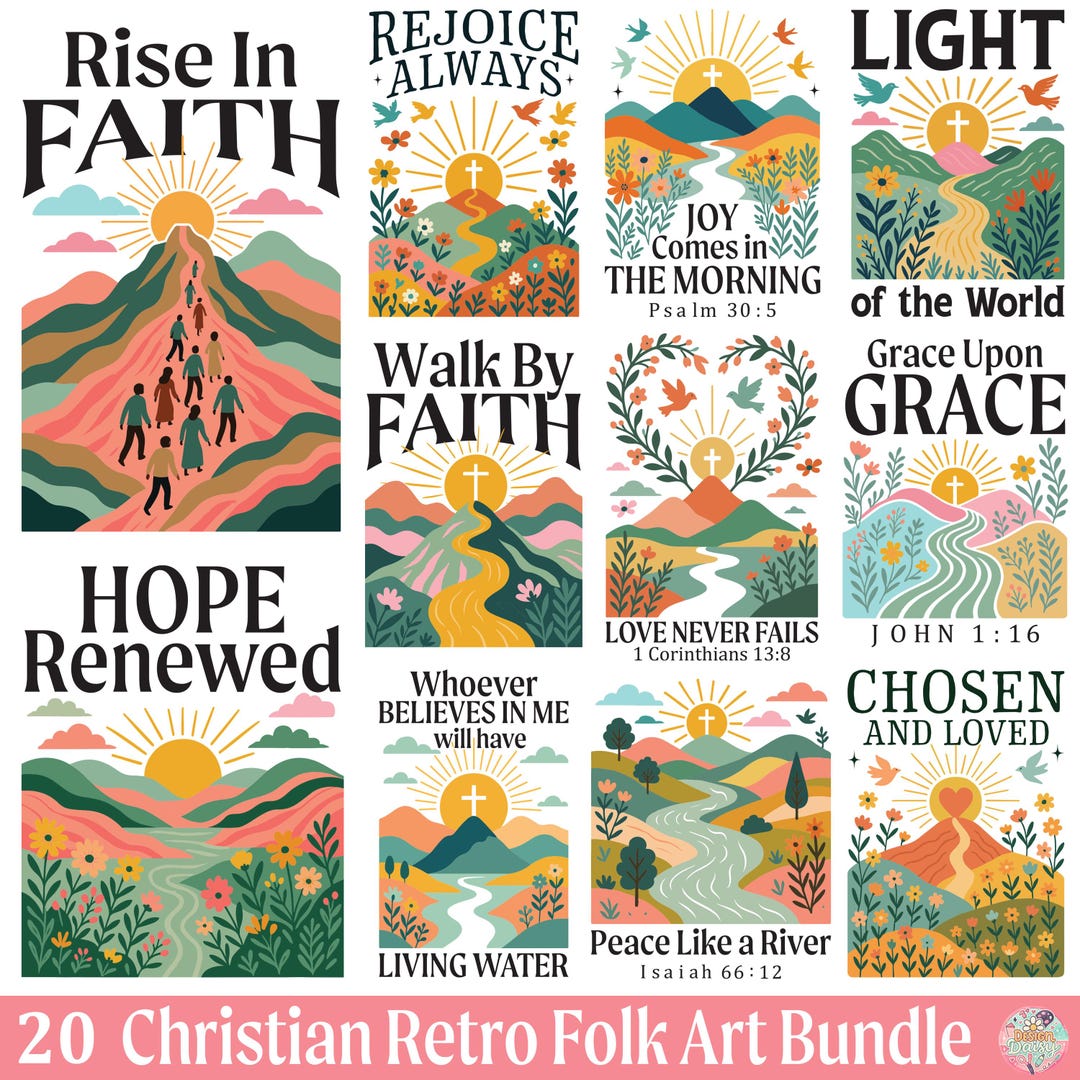 Christian Retro Folk Art Bundle, Bible Verse Shirt Designs, Scripture ...
