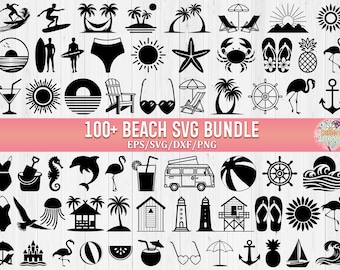 Strand SVG bundel, strand ClipArt bundel, zomer clipart, strand gesneden bestanden voor Cricut, strand leven Svg, tropische oceaan ontwerpen, palmboom Svg
