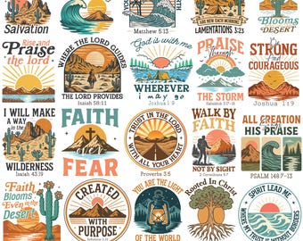 Retro Christian SVG Bundle, Bible Verse PNG Designs, Faith Religious Clipart, Vintage Christian T-Shirt Graphics for Cricut & Sublimation