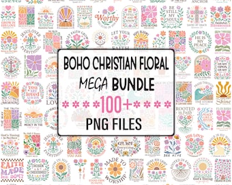 Boho Christian Floral PNG Mega Bundle, 100+ Faith Quotes Designs