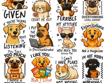 Funny Dog Shirt PNG Bundle, Cute Humor Dog Clipart, Funny Pet Quotes PNG for Sublimation, Sarcastic Dog Attitude Designs for T-Shirts & Mugs