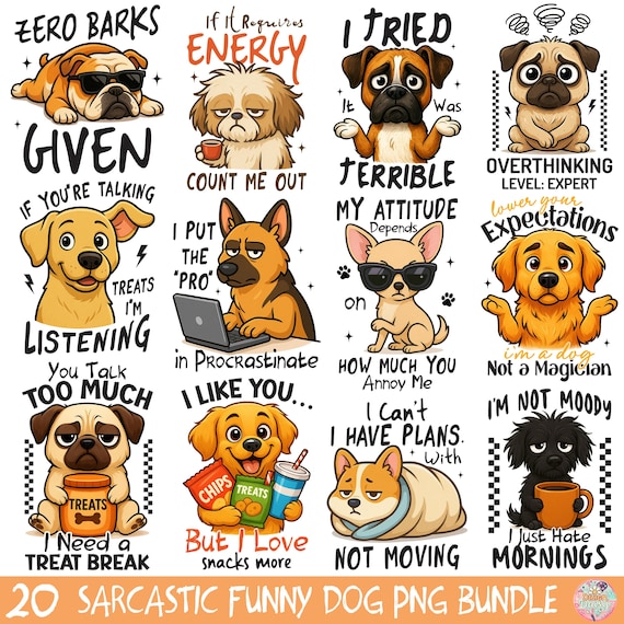 Funny Dog Shirt PNG Bundle, Cute Humor Dog Clipart, Funny Pet