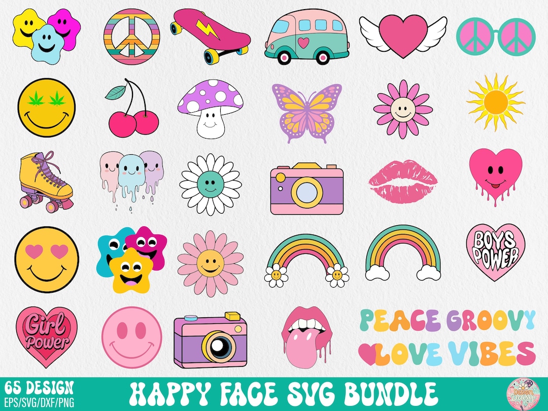 Retro Hippie Groovy Svg, Happy Face SVG Cut Files, Daisy Flower Svg ...