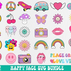 Retro Hippie Groovy Svg, Happy Face SVG cut files, Daisy Flower Svg, Hippie Boho Svg,  Retro Smiley Face SVG,Trendy Good Vibes design