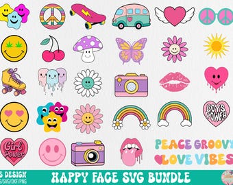 Retro Hippie Groovy SVG-Schnittdateien, Gänseblümchen Blume SVG, Hippie Boho SVG, Retro Smiley Gesicht SVG, trendige Good Vibes Design