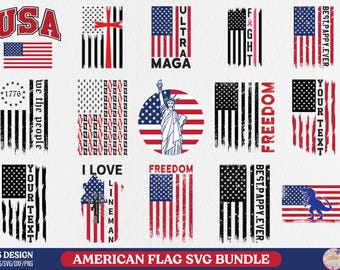 American Svg Bundle, 4th of July Svg Cut Files, Distressed USA Flag Svg, Patriotic Grunge USA Flag Tee Shirt Printable Cricut,  American