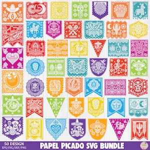 Papel Picado Banner SVG Bundle, Trending Papel Picado Clipart, Mexican Fiesta Art, Colorful picado banner svg For Cricut Instant Download