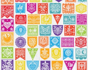 Pakiet Papel Picado banner SVG, popularne Papel Picado clipart, meksykańska sztuka Fiesta, kolorowy baner Picado SVG do Cricut Instant Download