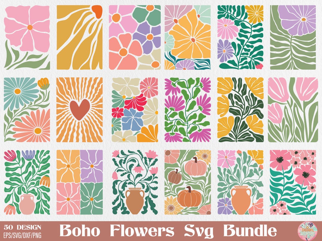 Abstract Flower Svg and Png Bundle, Flower Cut File, Abstract Retro ...
