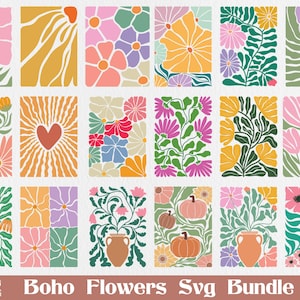 Abstract flower svg and png bundle, Flower Cut File, Abstract Retro Flower Svg, boho floral png svg, groovy flower svg, Retro Boho Floral