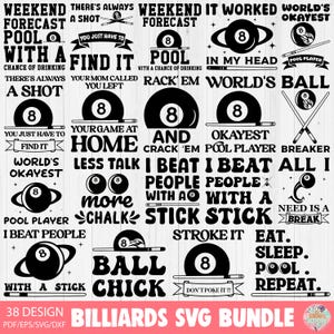 Billiards T-Shirt Svg Bundle, Pool T-shirt SVG, Billiards Cut Files, Pool Lover svg, Snooker Svg png, Pool Game design sublimation