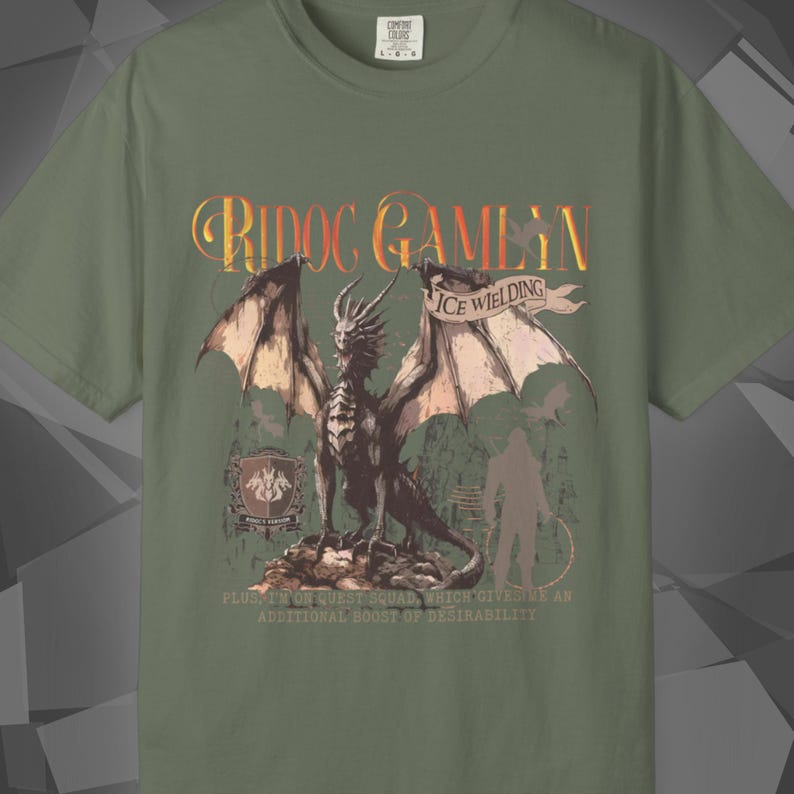 Comfort Colors unisex T-shirt featuring a Fourth Wing fantasy design inspired by the Empyrean Series. Premium quality 100% cotton shirt with a soft, relaxed fit, available in 14 colors and plus sizes. Bookish fantasy apparel inspired by Iron Flame, Onyx Storm, Basgiath War College, Dragon Riders, Fly or Die, and the Riders Quadrant, for fans of Violet Sorrengail, Xaden Riorson, and Rebecca Yarros.