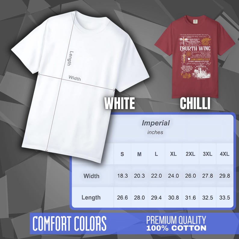 Comfort Colors unisex T-shirt featuring a Fourth Wing fantasy design inspired by the Empyrean Series. Premium quality 100% cotton shirt with a soft, relaxed fit, available in 14 colors and plus sizes. Bookish fantasy apparel inspired by Iron Flame, Onyx Storm, Basgiath War College, Dragon Riders, Fly or Die, and the Riders Quadrant, for fans of Violet Sorrengail, Xaden Riorson, and Rebecca Yarros.