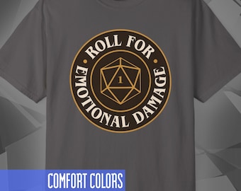 Roll For Emotional Damage RPG T-Shirt, D&D Graphic Tee, Tabletop Roleplay Gamer Gift