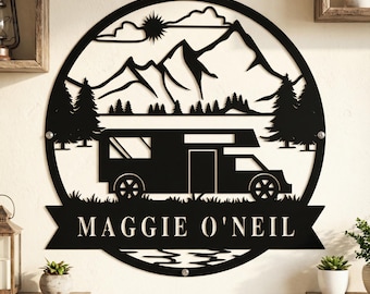 Letrero metálico personalizado para autocaravana, letrero de regalo personalizado para autocaravana, decoración personalizada con nombre para autocaravana, letrero de regalo para autocaravana, decoración de pared para autocaravana al aire libre, letrero de pared