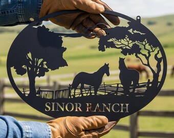 Personalized Horse Ranch Decor,Horse Ranch Wall Sign,Horse Gate Metal Sign,Metal Horse Art,Rustic Horse Sign,Horse Lover Gift Sign,Wall Art