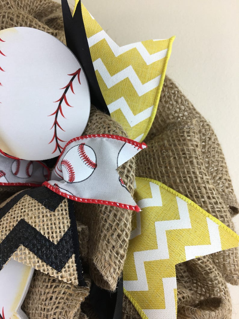 Summer wreath sports wreath baseball wreath spring wreath Burlap Baseball wreath black and gold