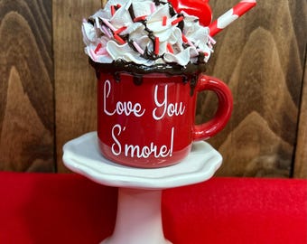 Valentines mini mug, love you smore fake hot chocolate, tiered tray decor, fake latte, Valentines decor, hot cocoa bar decor