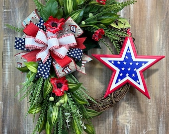 America 250th Birthday wreath, red white blue wreath, USA decor, Memorial Day wreath, patriotic wreath, Fourth of July, summer decor