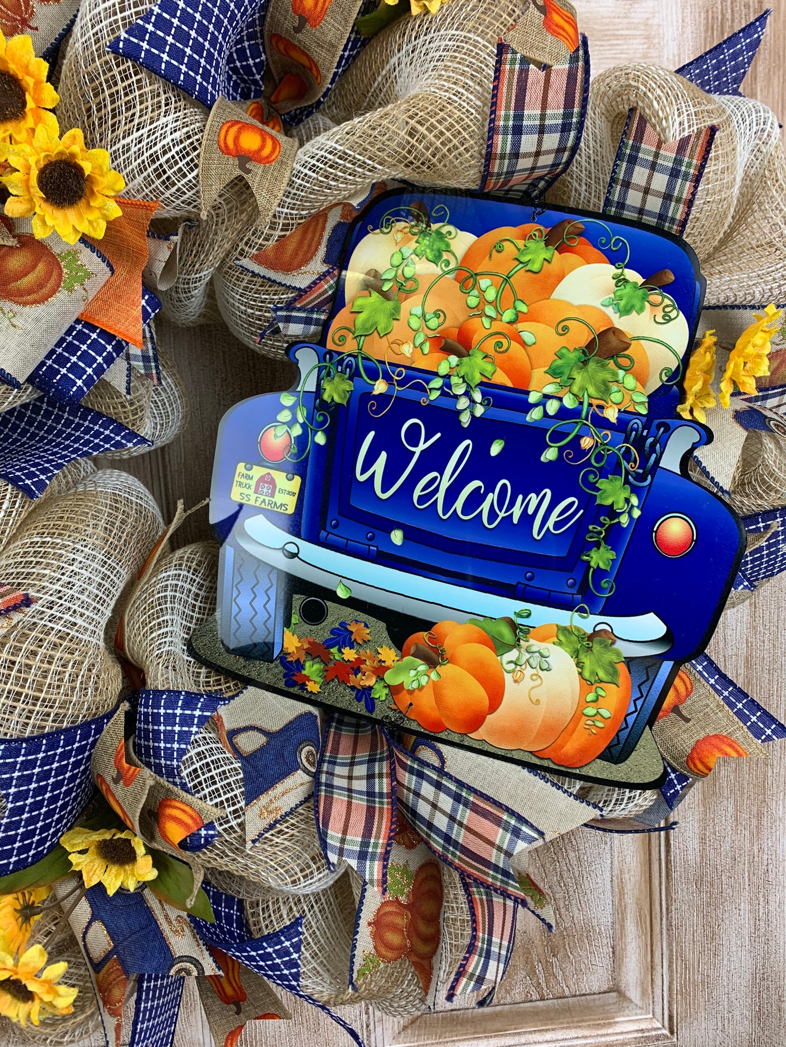 Blue truck wreath Fall mesh wreath vintage truck Etsy