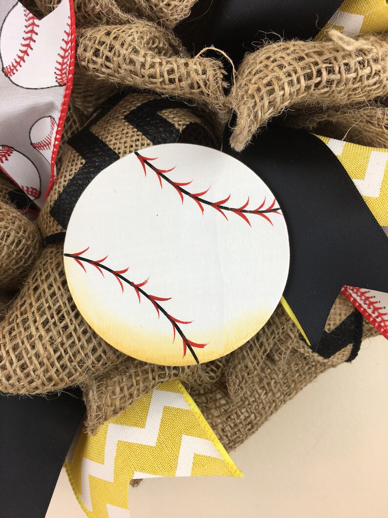 Summer wreath sports wreath baseball wreath spring wreath Burlap Baseball wreath black and gold