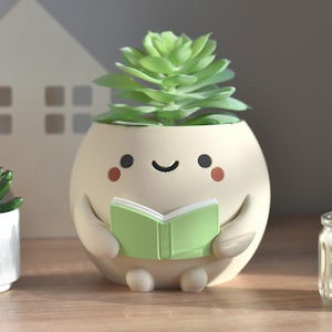 Cute Indoor Planter / Cute Desk Decor / Reading Book Planter / Cute Desk Accessories / Cute Plant Pot for Succulents / Book Lover Home Decor