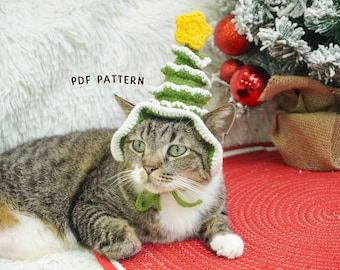 Xmas Tree Cat Hat Crochet Pattern, Christmas Cat Hat, Cute Pet Christmas Costume PDF, Holiday Cat Outfit, Winter Pet Hat Tutorial
