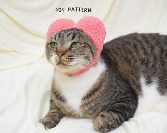 Valentinstag Herz Katzenhut Häkelanleitung, Valentinstag Haustier Hut Design, Urlaub Katzen Outfit, Liebe Thema Haustier Kostüm, Digitales PDF Muster