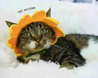 Floral Cat Hat Crochet Pattern, Cat Hat Crochet Pattern, Flower Cat Hat Crochet, Pet Floral Hat Crochet, Handmade Cat Beanie, PDF Pattern
