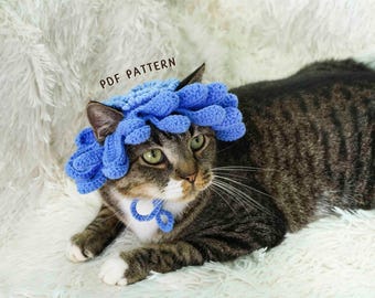 Dahlia Cat Hat Crochet Pattern, Cat Hat Crochet Pattern, Flower Cat Hat Crochet, Colorful Hat Pattern, DIY Pet Hat Crochet Tutorial