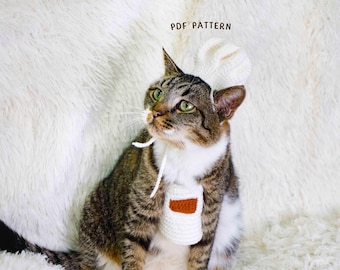 Cat Chef Outfit Crochet Pattern, Cat Hat Crochet Pattern, Cat Apron And Hat Crochet Pattern, Cat Chef Hat Apron Pattern, PDF Crochet Pattern